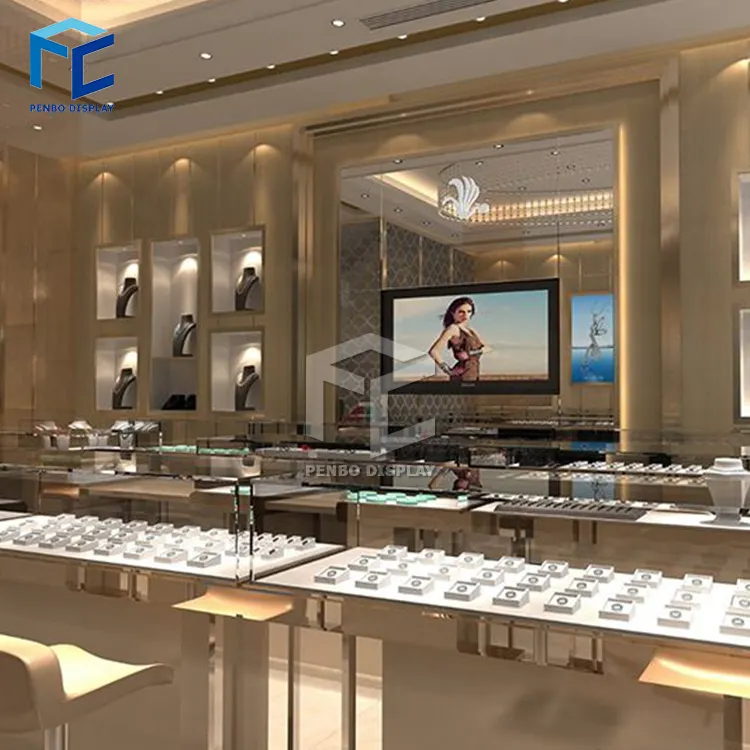 Desain Furnitur Showroom Perhiasan Modern Ritel, Desain Interior Toko Perhiasan Kelas Atas, Kios Perhiasan Kaca Mewah untuk Mall