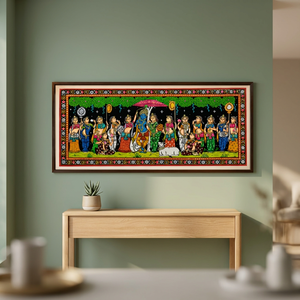 Peinture à la main Krishna RaasLeela Pattachitra, art indien traditionnel d'Orrissa, décoration murale pour salon intérieur - Product Image 1