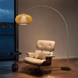 <strong>Funky</strong> Rattan Lampshade Sofa Side Led <strong>Floor</strong> Standing <strong>Lamp</strong> - Product Image 3