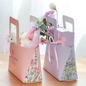 Flower Packaging Tote <strong>Bag</strong> Cowhide Packaging Paper DIY Material Flower <strong>Gift</strong> <strong>Bags</strong> Window Opening Portable <strong>Gift</strong> Box - Product Image 1