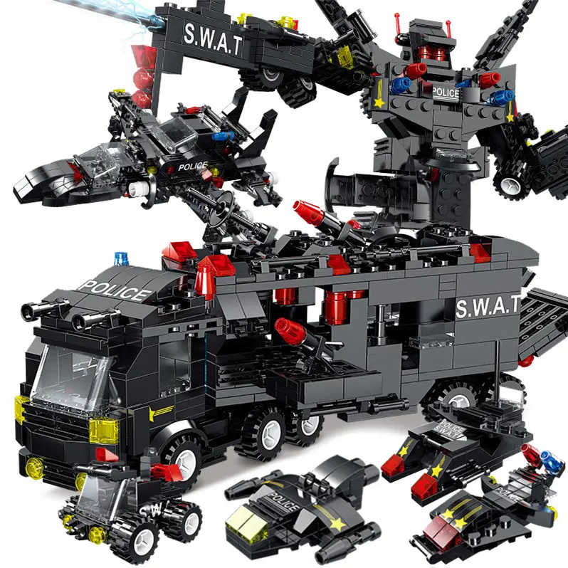 8IN3 SWAT شرطة المدينة محطة اللبنات Playmobiled سيارة المدينة شاحنة الإبداعية الطوب لعب للأطفال الأولاد الهدايا