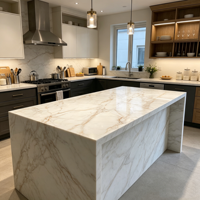 Dalle de quartz Calacatta sans silice sur mesure, polie, imitation quartz, pour comptoirs, plans de travail et meubles de salle de bain
