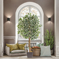 Arbre artificiel Ficus Benjamina 120 cm à faible MOQ, tronc tressé, feuille ovale verte, pot noir, démontable, pour décoration, réutilisable
