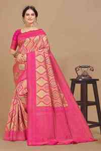 Sari en soie Gajri rose avec broderie dorée et bordure pour mariage, vêtement traditionnel indien pour femmes - Product Image 3