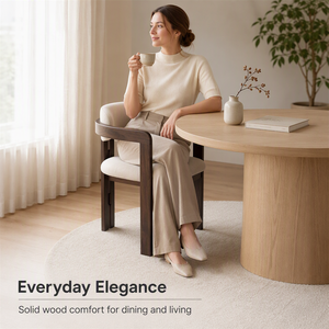 Poltrona Lounge <span class=keywords><strong>in</strong></span> <span class=keywords><strong>Legno</strong></span> di Noce Stile Mid-Century Moderno <span class=keywords><strong>con</strong></span> Cuscino <span class=keywords><strong>in</strong></span> Bouclé Crema, Sedia da Pranzo, Fornitura all'Ingrosso Diretta dalla Fabbrica - Product Image 3