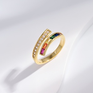 custom plata 925 sterling <b>Silver</b> Geometric <b>cross</b> <b>ring</b> colorful zircon gold plated adjustable retro dainty cheap minimalist <b>rings</b> - Product Image 4