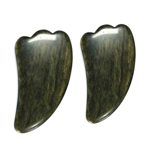 Masseur facial en jade, planche Gua Sha en obsidienne dorée, outil de massage facial - Product Image 2