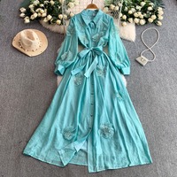 Nouvelle Robe Longue en Coton à Paillettes et Perles Florales 3D, Style Chic Français, Luxe Léger et Élégant, Collection Été 2026 (Vente en Gros)