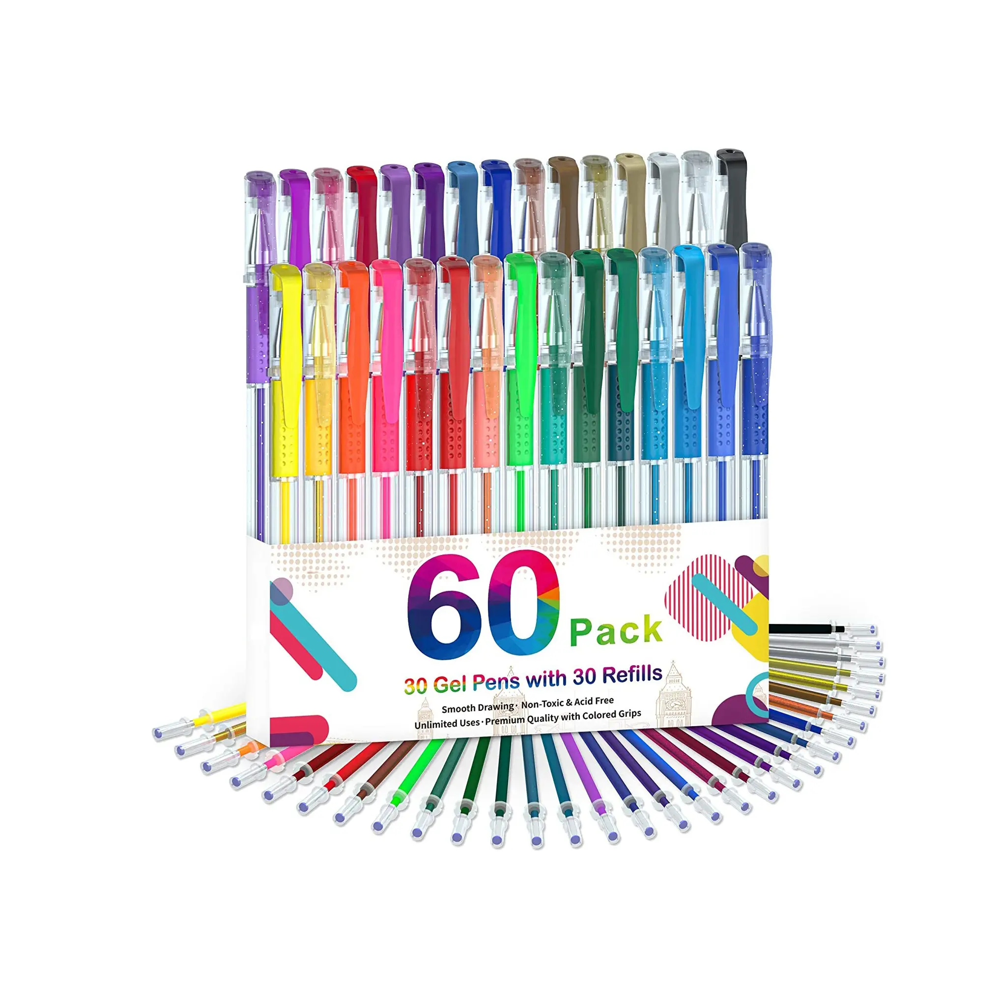 new style 60 pack gel pen 30 multicolored gel pen with 30 refills for painting