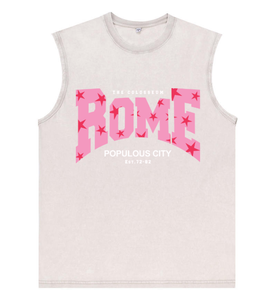 Gilet Oversize Lavato da Uomo ROME Pink Star College con Stampa a Lettere Grandi, Stile Vintage Varsity Street, Magazzino USA, Ingrosso - Product Image 5