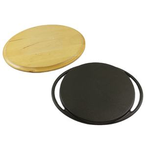 Durable Pre-seasoned Cast Iron Round <strong>Pan</strong> with Pine Tray Ideal for <strong>Grilling</strong> Serving Baking <strong>Pan</strong> - Product Image 5