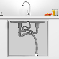 Siphon 304 acier inoxydable évier de cuisine Double bol Siphon tuyau de vidange Flexible Double têtes évier de cuisine passoire à déchets