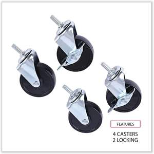 Ruedas Alera para estanterías de alambre, juego de 4, 125 libras. Ruedas de Poliuretano Negro para Uso Industrial, Hospitalario y en Exteriores - Product Image 3