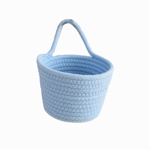 Woven Storage <b>Basket</b> Round Hanging Wall Mountable For Cosmetics Toys <b>Small</b> Household Use Blue Gray White Brown - Product Image 5