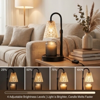 Lampe chauffe-bougie noire décorative avec abat-jour en verre sculpté, cadre métallique, contrôle de la minuterie et variateur d'intensité, avec 2 ampoules, cadeau de Noël