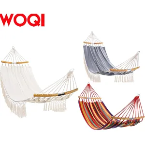 WOQI hamac double pompon hamac, hamac portable en coton, adapté aux arbres, au camping, à l'arrière-cour, etc.