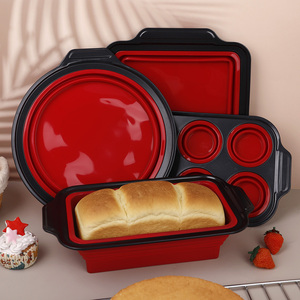 Lot <span class=keywords><strong>de</strong></span> <span class=keywords><strong>4</strong></span> moules à pâtisserie en silicone antiadhésifs rouges, pliables, pour gâteaux, faciles à démouler, pour cupcakes et muffins - Product Image 5