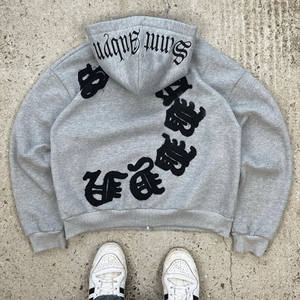 Custom Chenille Embroidered <strong>Patches</strong> Graphic Logo No String Heavyweight Distressed Vintage Acid Washed Zip up <strong>Hoodie</strong> Streetwear - Product Image 4