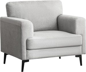 Poltrona Moderna in Tessuto Grigio Chiaro, Sedia Imbottita Singola con Gambe in Metallo <span class=keywords><strong>Nero</strong></span> per Soggiorno, Camera da Letto, Ufficio - Product Image 6