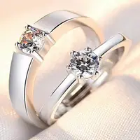 도매 패션 커플 웨딩 약혼 반지 세트 조절 개방 지르콘 쌍 반지
