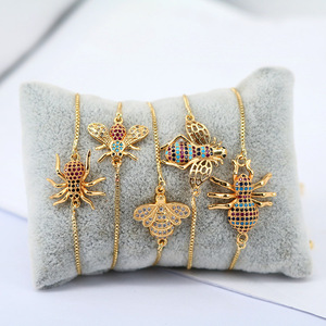 BC1271 bracciali con ciondoli a forma di insetto regolabili alla moda, braccialetti con ciondoli a forma di ape di ragno con Micro pavé di CZ placcati in oro per regali - Product Image 1