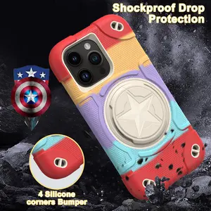 Luxury Cute Rugged Shockproof 360 Full Cover Silicone PC Heavy Mobile Case With Holder Phone Cases For IPhone 15 14 13 Pro Max