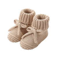 Chaussures tricotées en gros pour bébés, avec nœud mignon et semelle souple, pour les premiers pas des nourrissons et des tout-petits garçons et filles