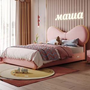 Rosa Princess Princess culetto in legno massello cartone animato disegno bel letto per ragazze per la decorazione della camera da letto dei giovani - Product Image 2