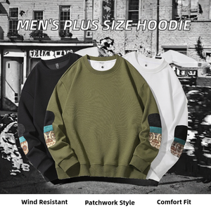 เสื้อฮู้ดดี้ผู้ชายแบบสวมหัว ผ้าเทอร์รี่ ดีไซน์เว้าช่วงตัว สำหรับฤดูใบไม้ผลิ ไซส์พลัส ทรงปกติ - Product Image 2