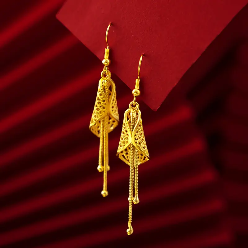 PUSHI New Fashion Personality Cold Wind Brass Plated 24k Gold Long Tassel Earrings indian jewelry gold plated wedding earrings