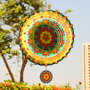 Đồ Trang Trí Sân Vườn 12 Inch Thay Đổi Màu <span class=keywords><strong>Laser</strong></span> Cắt Thép Không Gỉ 3D Treo Kim Loại Lá Gió Spinner - Product Image 6