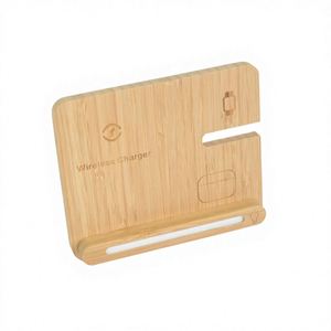 Nuevo Cargador Inalámbrico Multifuncional Plegable de Bambú con Relieve OEM, Base Luminosa de 15W para Teléfono Móvil, Reloj y Auriculares, para Oficina - Product Image 4
