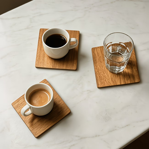 Sous-verres en bois pour gravure, isolation thermique <span class=keywords><strong>et</strong></span> antidérapants, sous-verres carrés en bois d'acacia pour bureau, sous-verres en chêne brûlé. - Product Image 1