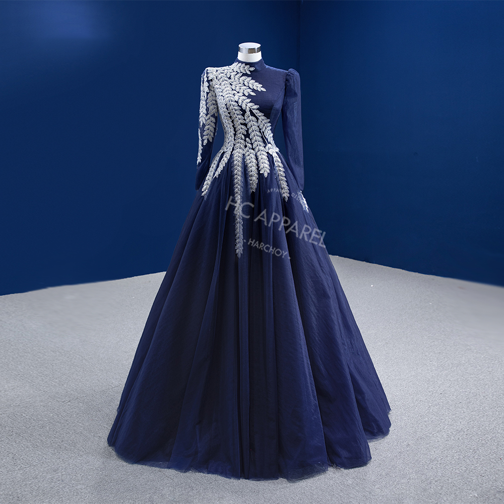 navy blue muslim wedding dress Satin Navy Blue Islamic Clothing Wedding Dress 2282L