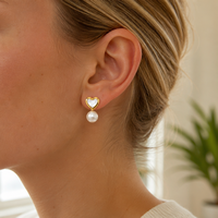 Boucles d'oreilles pendantes élégantes et tendance SA Jewelry, en acier inoxydable plaqué or 18 carats, avec coquille de nacre et zircon cubique de forme géométrique