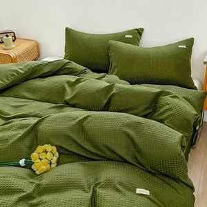 <span class=keywords><strong>Set</strong></span> di Biancheria da Letto in Cotone Waffle di Lusso, Morbido <span class=keywords><strong>e</strong></span> Traspirante, <span class=keywords><strong>Set</strong></span> <span class=keywords><strong>Copripiumino</strong></span> con Lenzuolo <span class=keywords><strong>e</strong></span> Federe per Camera da Letto, 4 Pezzi - Product Image 1