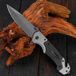 Couteau pliant en acier inoxydable enduit gris bouton poussoir brise-verre coupe-corde pince de poche personnalisable pour Camping EDC extérieur - Product Image 3