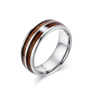 Wood Grain Tungsten Steel <b>Ring</b> Band Double Groove Unisex <b>Couple</b> Wedding <b>Ring</b> Geometric Design K-T052 - Product Image 5