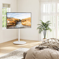 Support TV mobile en acier avec roulettes cachées et base ronde, inclinable, réglable en hauteur, gestion des câbles, noir, VESA 400x400, pour téléviseurs de 32 à 60 pouces