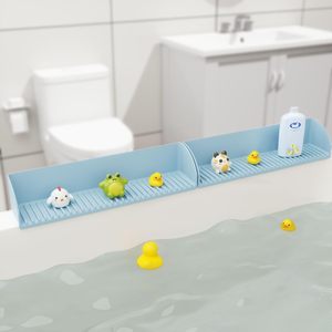 Protection anti-éclaboussures en silicone pour baignoire, support de rangement pour jouets de bain pour enfants avec ventouses, accessoire pratique pour la salle de bain - Product Image 4