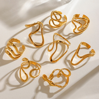 Bague Ouverte de Luxe en Acier Inoxydable Plaquée Or 18K PVD, Forme Ligne Lisse