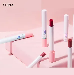 VIBELY अद्वितीय डिजाइन होंठ मेकअप निविड़ अंधकार लंबे समय तक चलने रंगीन धुआं ट्यूब मैट एकल लिपस्टिक