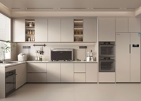 Fabricant de meubles, armoires de cuisine carrées modulaires en bois massif beige sur mesure, ensemble complet d'armoires de cuisine avec charnières, villa, appartement