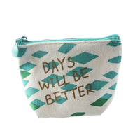 Vente en gros Mini pochette unisexe écologique simple en tissu toile coton avec fermeture éclair Imprimé personnalisé vert pour l'extérieur Porte-monnaie de voyage en métal