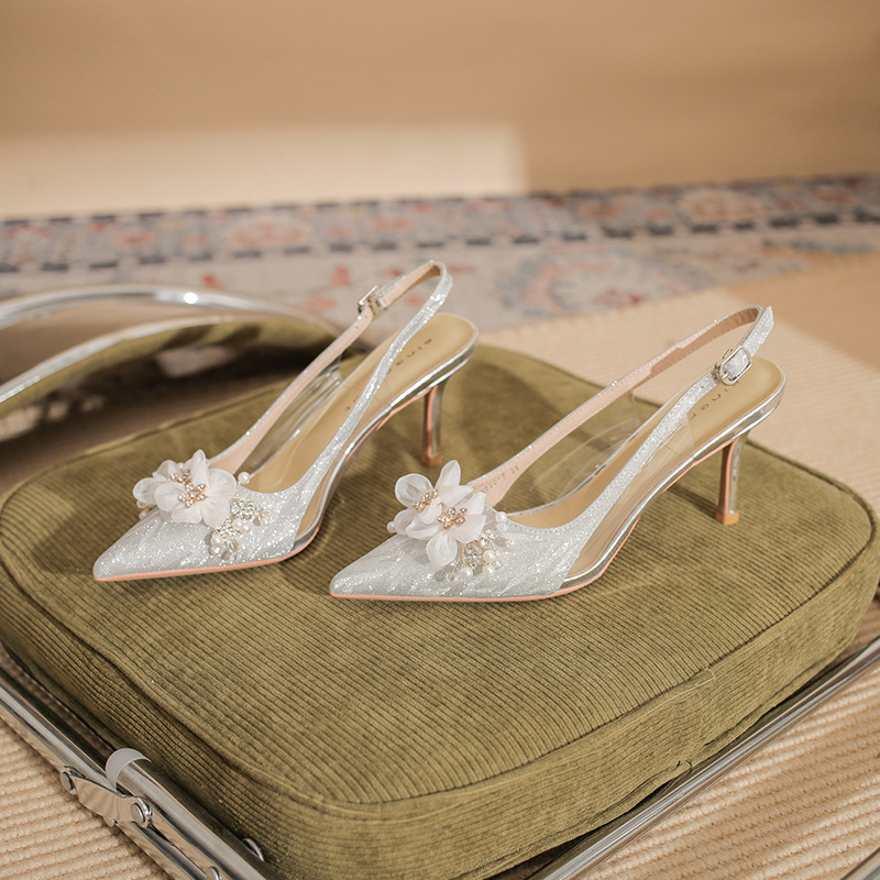 New Evening Wear Women Shoes Female Shoes Ladies Party Dress Pumps Flower Buckle Pointy Toes Thin Heel Slingback High Heel Pump Shop Our New Evening Wear Women's Shoes - Party Pumps