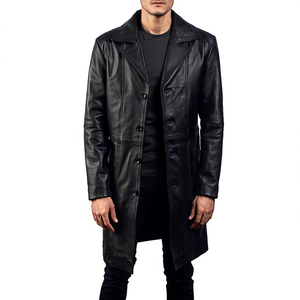 2025 couleur unie hommes décontracté hiver chaud en cuir manteau hommes nouveau hiver mode en cuir Trench manteau pour hommes - Product Image 1