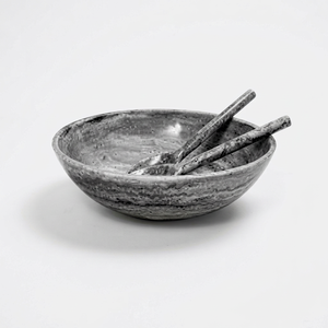 Handmade Grey Resin Serving <b>Bowl</b> With Two Matching Spoons Polished Stone Fruit <b>Salad</b> <b>Bowl</b> - Product Image 1