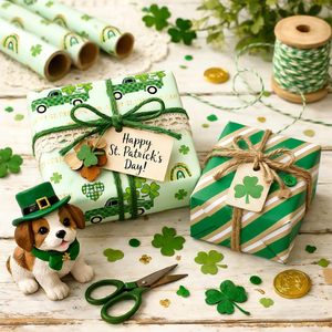 St Patricks Day Wrapping Paper Green Truck Shamrock Design Foil Gift <b>Wrap</b> Roll Recyclable For Irish Celebration - Product Image 6