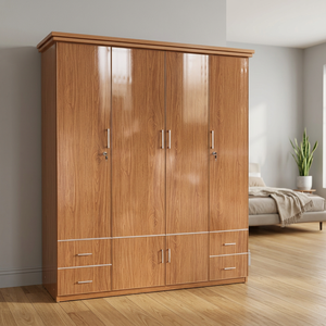 Vietnamese Convertible Wooden <b>Wardrobes</b> Freestanding Moistureproof 4 Doors Wood Grain Finish Size 165x180x46cm for Apartments - Product Image 3