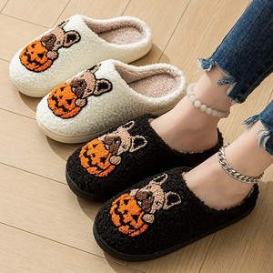 Chaussons pour femmes chauds antidérapants en fourrure, motif citrouille et <span class=keywords><strong>chien</strong></span> d'Halloween, cadeau de Noël, nouveauté pour couples, intérieur, automne-hiver - Product Image 4